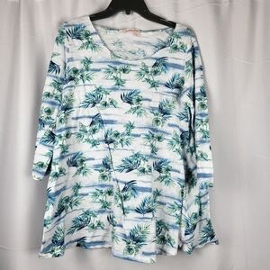 Fresh Produce 100% cotton palm leaf print 3/4 Sleeves top Size Large